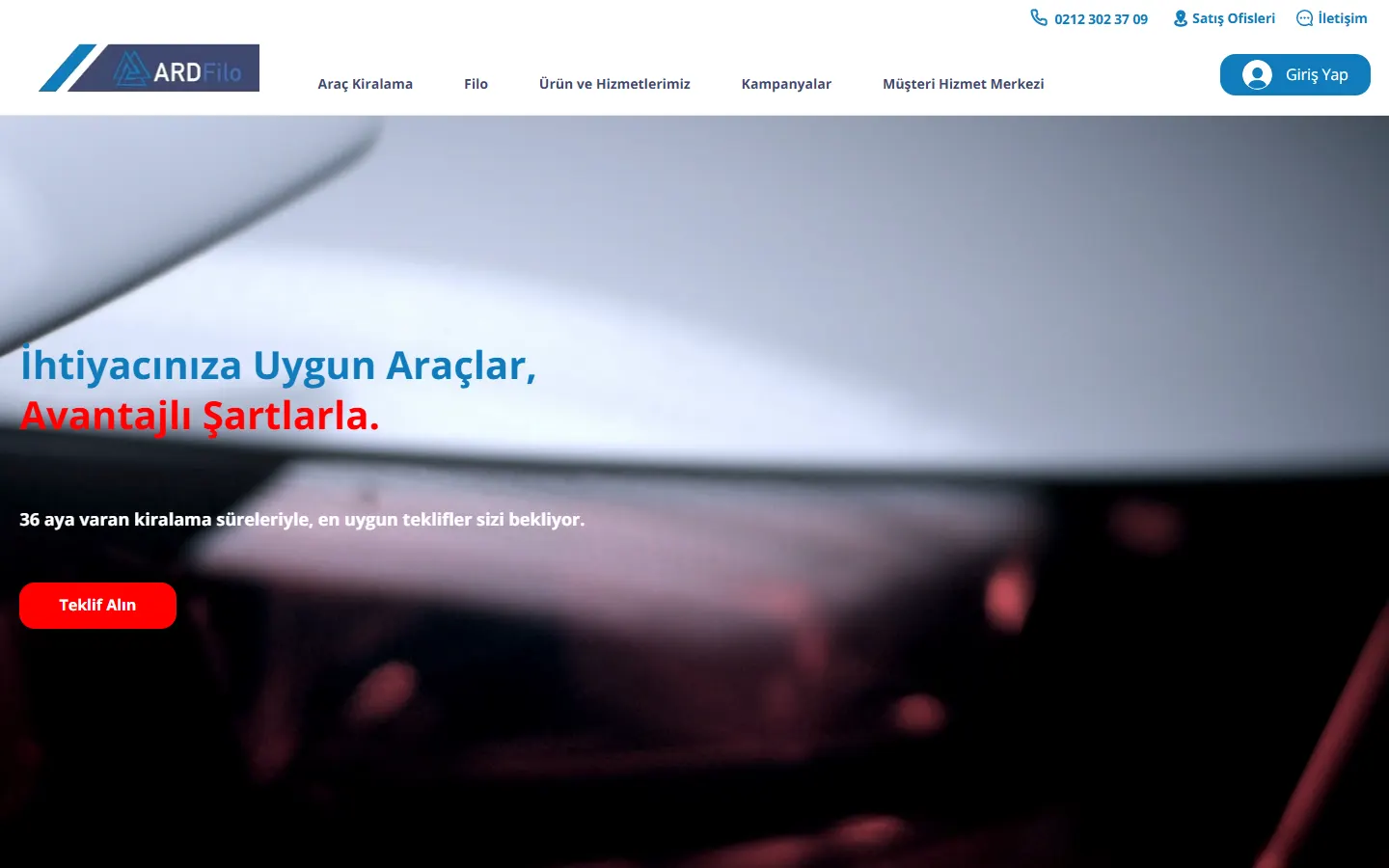 ARD Filo sitesinin bilgisayardaki ana sayfası
