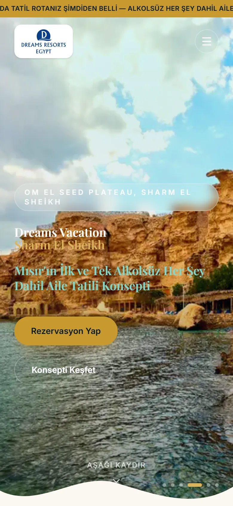 Dreams Vacation Resort sitesinin telefondaki görünümü