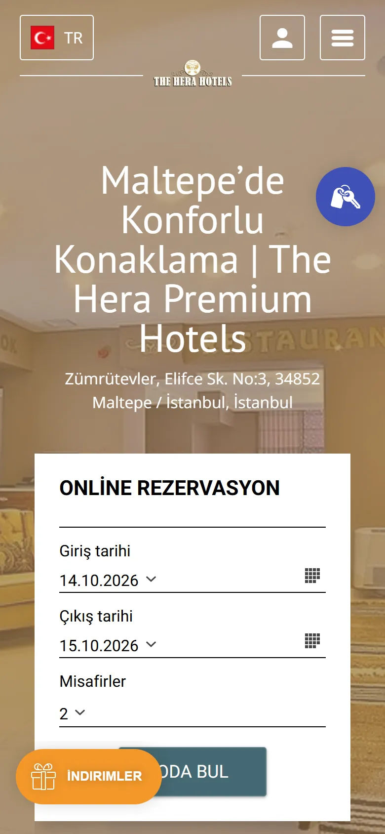 The Hera Premium Hotels sitesinin telefondaki görünümü