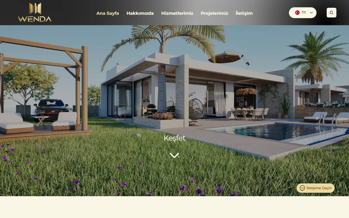 Wenda Construction sitesinin bilgisayardaki ana sayfası